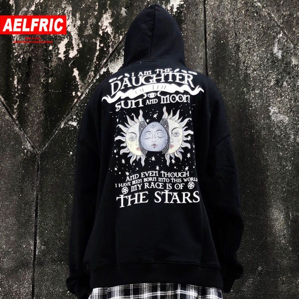 

aelfric funny sun letter printed hooded sweatshirts mens 2019 harajuku streetwear hip hop pullover fashion casual cotton hoodies, Black