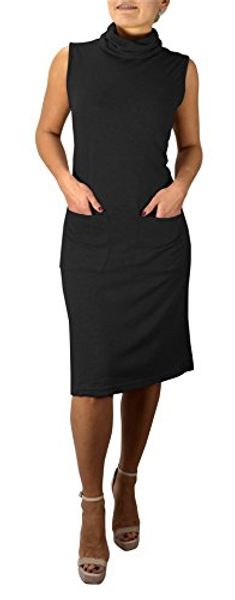 

peach couture cowl neck sleeveless sweater dress with pockets, Black;gray