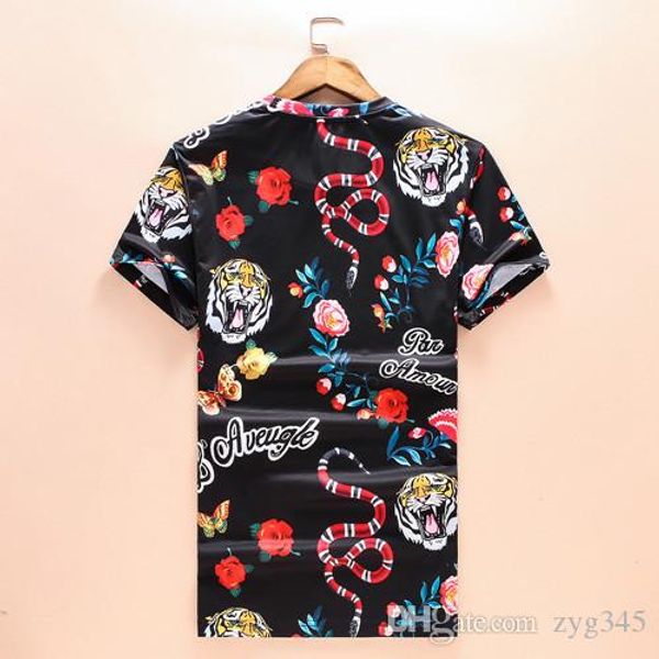 

лето новый короткий рукав хлопок круглый воротник головы печатных животных узоры досуг дышащий новый короткий рукав хлопок мужчины m-4xl 202, White;black