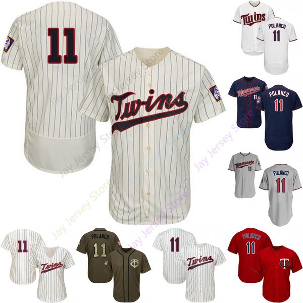 

2019 Minnesota 11 Jorge Polanco Jersey Twins Jerseys Cool Base Flexbase Home Away White Black Red Grey Pullover Button Men Women Youth