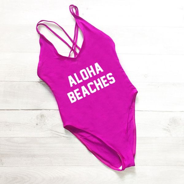 

aloha beaches letter print swimwear women one piece swimsuit high waist monokini bathing suit bodysuit thong swiming suit, White;black