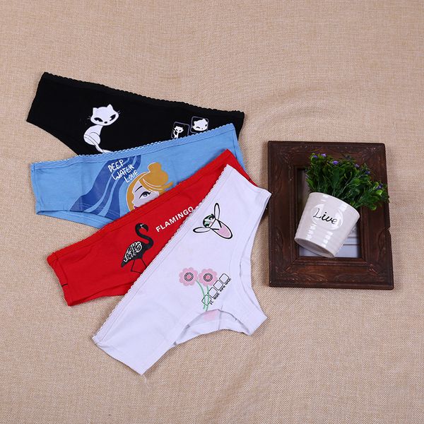 

low waist cotton women print underwear lady's briefs female panties breathable, Black;pink