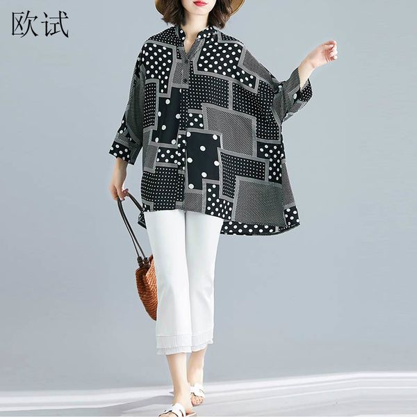 

plus size chiffon polka dot print blouse shirt women clothing korean vintage shirts cardigan big size blouses 2019 summer, White