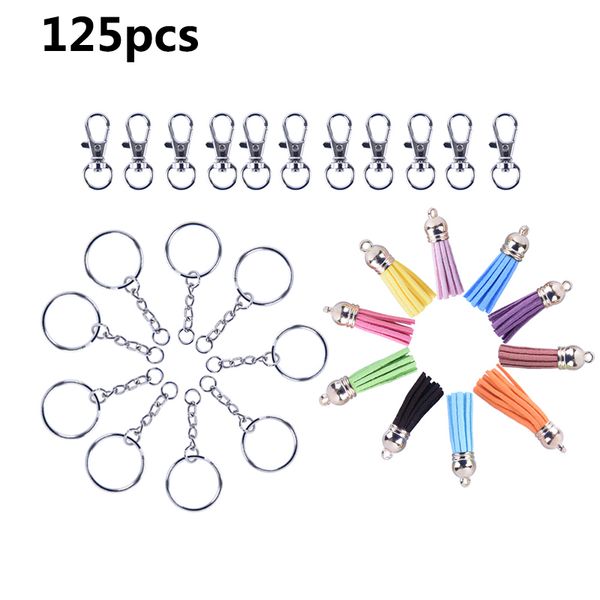 

125pcs/set alloy key chains tassel bulk key rings keyrings for diy crafts jewelry material, Silver
