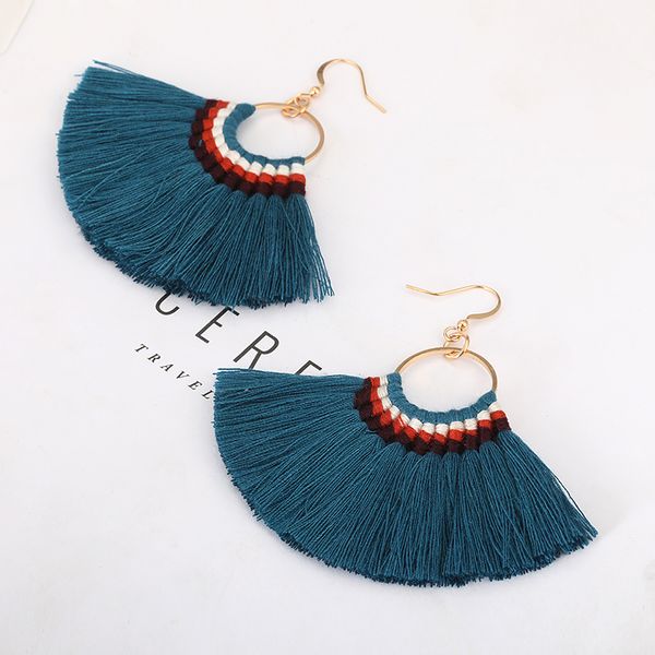 

lovbeafas bohemian handmade tassel earrings for women vintage long drop boho earrings cotton rope weave fringe sector jewelry, Silver