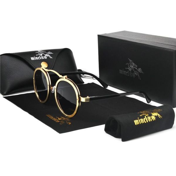 

mincl 2019 new fashion round metal punk sunglasses men's and women's eyewear brand designer retro sunglasses uv400 with box nx, White;black