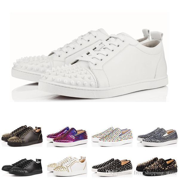 

designer fashion red bottom studded spikes flats shoes for men black women party lovers genuine leather casual sneakers