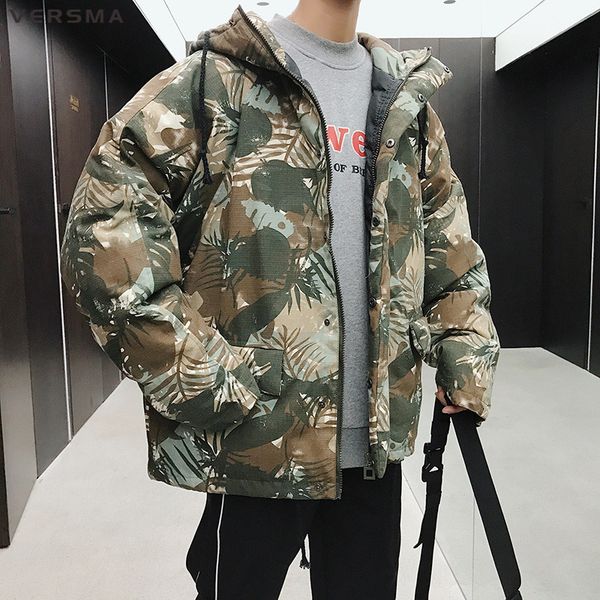 

versma korean style men clothing camouflage thick men jacket coat parka wiinter hip hop oversized hooded parkas dropshipping, Black