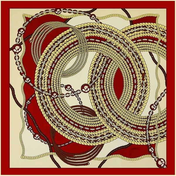 

silk square scarf women 2020 geometric round chain print female bandana, Blue;gray