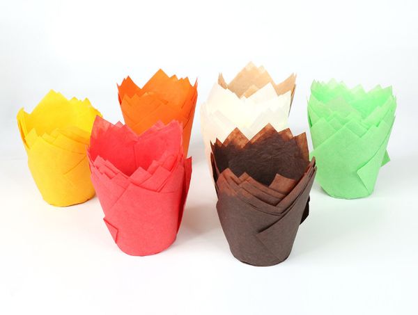 

the latest spot heat-resistant muffin cake baking paper cup flame cup solid color oil-proof paper tulip paper cup
