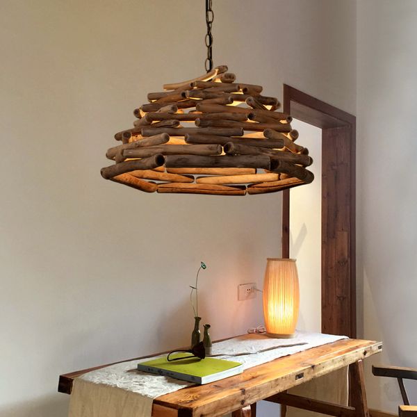 Creative Single Head Led Wood Pendant Lights Solid Modern Japanese