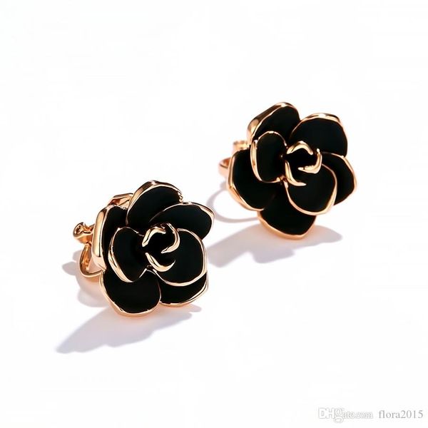 

нового цветок фасонных клипы boucles d'oreilles sans трет для женщин высокого качества черной эмаль серьга подарок ювелирных изделий, Silver