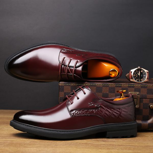 

spring genuine leather men shoes classic men dress shoes non-slip oxford formal wedding loafers 7#27d50, Black