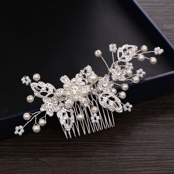 

handmade pearl расческа волос невесты свадебные аксессуары для волос серебро rhinestone листьев оголовье свадебные волосы расческой свадебны, Golden;white