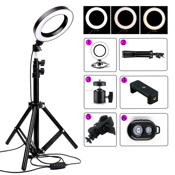 

6" + 1.6m/1.9m 16cm tripod ring light youtube video light lamp dimmable pgraphy led selfie light camera p phone lighting
