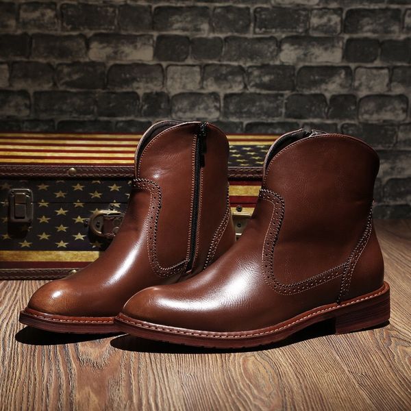 

men ankle boots genuine leather man leather boots bullock fashion four seasons style black red brown shoes