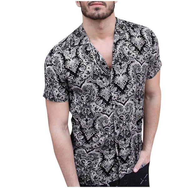 

casual hawaiian shirt mens summer new fancy printed beach shirts loose short sleeve hawaii shirts male camisa masculina a612, White;black