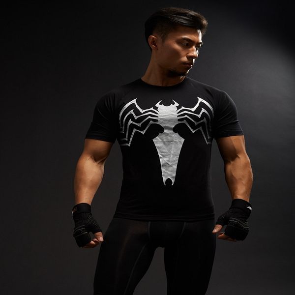 

venom compression рубашка mens t-shrit 3d печати паук тройники с коротким рукавом фитнес tops, White;black