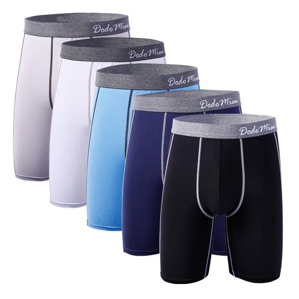 

5pcs/lot men cotton long leg boxers with plus size male long boxer u-convex man underwear solid eu/us size pouch underpants, Black;white