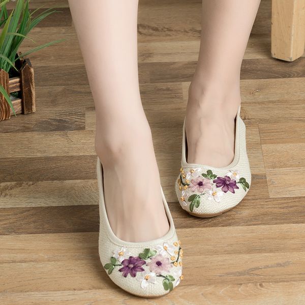 

comfortable round toe student flat shoes woman 2019 new flower casual women shoes cotton fabric women flat, Black