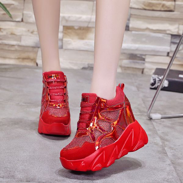

cootelili brand women casual shoes heels women sneakers flat platform wedge height increasing shoes, Black
