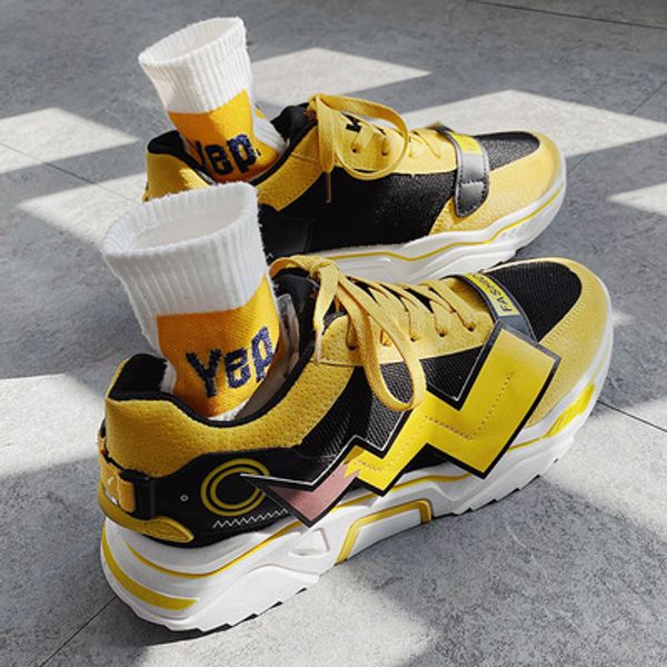 

anime shoes men's autumn and winter picachu co fashion shoes dad sports leisure ins net red men's shoes, Black