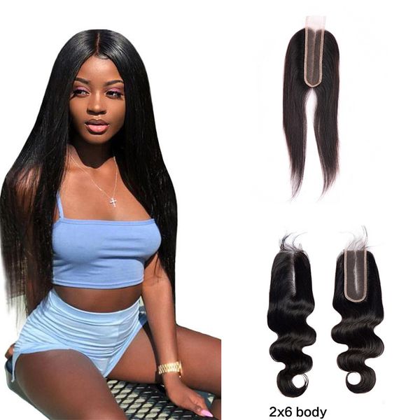

бразильский девы человеческих волос 2x6 кружева закрытие индийских монгольский волос объемная волна прямой 2x6 lace затворы natural black fr