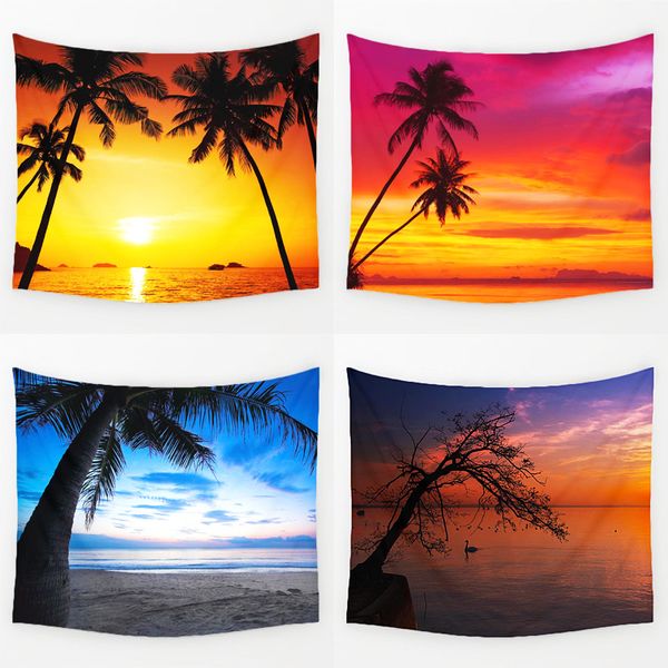 

comwarm cozy sunset coastal natural scenery wall hanging gobelin mural coconut tree printed polyester tapestry bedroom decor art