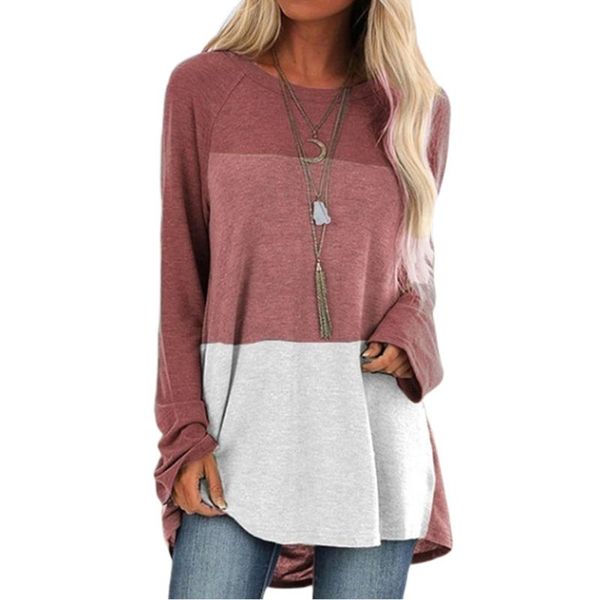 

crew neck streetwear warm casual autumn winter long sleeve office loose home shopping women t-shirt stitching color daily, White