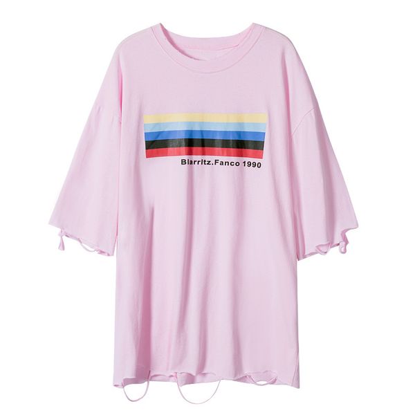 

harajuku style print tees three quarter sleeve t-shirt women torn t shirt autumn cotton t-shirt women causal t-shirts, White