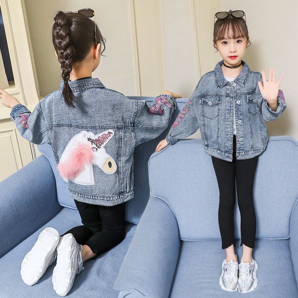 

girls' denim jacket spring and autumn 2019 new fashion children's short jacket older children's western style autumn coat, Blue;gray