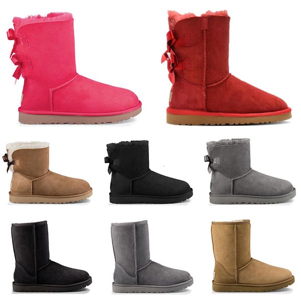 

new designer australia women classic snow boots ankle short bow fur boot for winter grey navy women shoes size 36-41