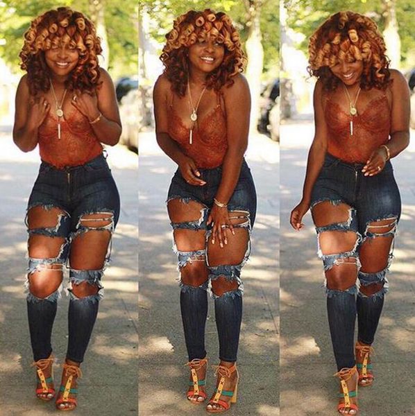 

new women jeans lady ripped skinny jeans womens high waisted slim fit denim pants slim denim straight biker skinny, Blue