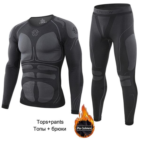 

winter new quality thermal underwear sets men brand training wear dry anti-microbial stretch men's thermo underwear male warm, Black;white
