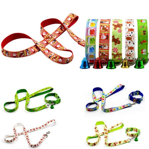 

christmas adjustable puppy collars dog multi-color print necklace bell coll