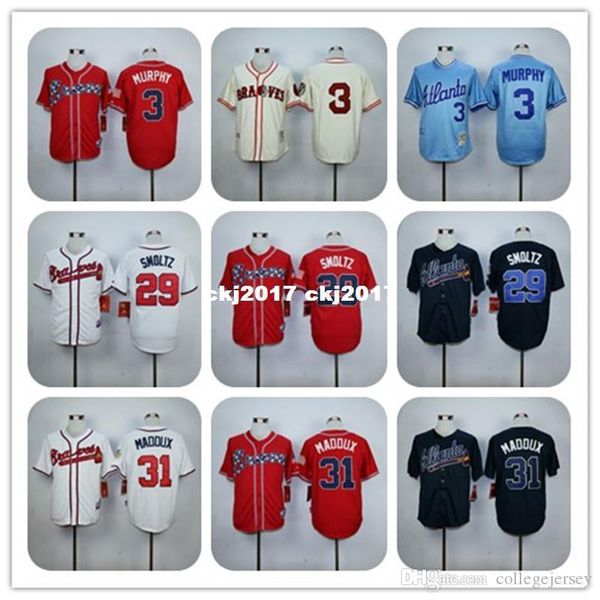 

new fabric flexbase version 3 dale murphy 29 john smoltz retro jerseys color green red white gray black jersey, Blue;black