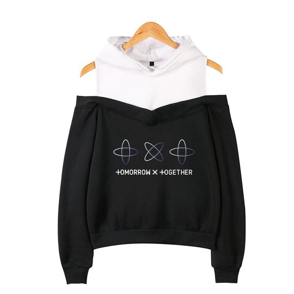 

2019 new txt kpop tomorrow x together printing women fashion hooded off-shoulder fans hoodies sweatshirt women clothes, Black