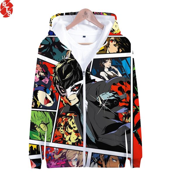

persona 5 3d printed zipper hoodies women/men fashion long sleeve hooded sweatshirts 2019 harajuku casual streetwear clothes, Black