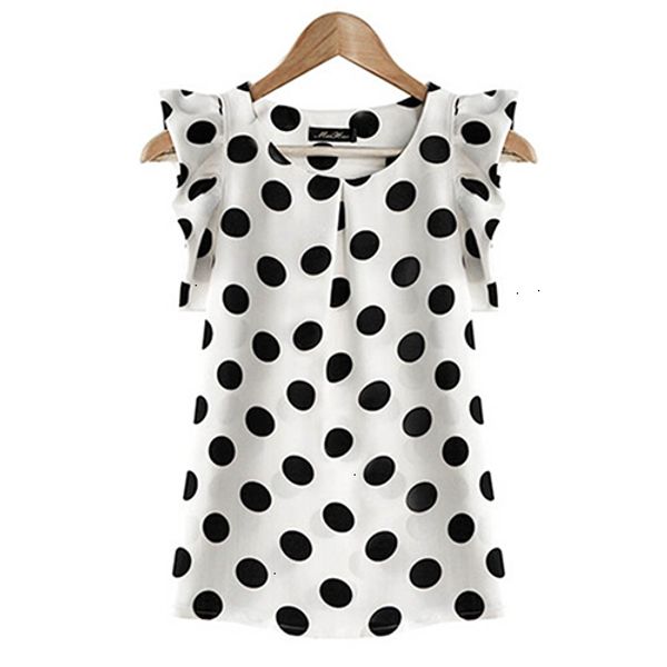 

women clothes blouses for women summer women casual polka dot round neck short sleeve shirt chiffon blouse drop shipping good quality, White