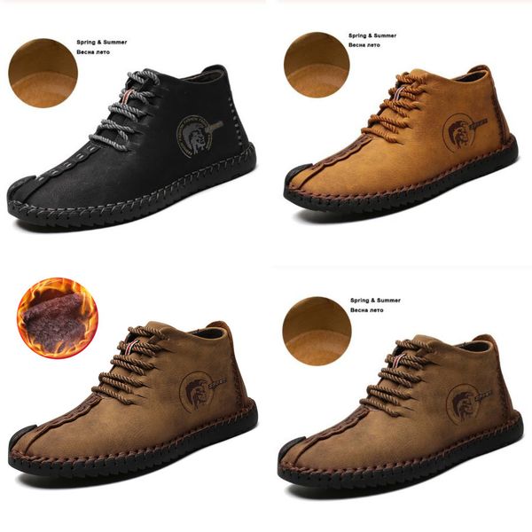 

valstone spring winter boots for men vintage leather sneakers size 48 retro ankle boots mid-handmade shoes zapatos de hombre, Black