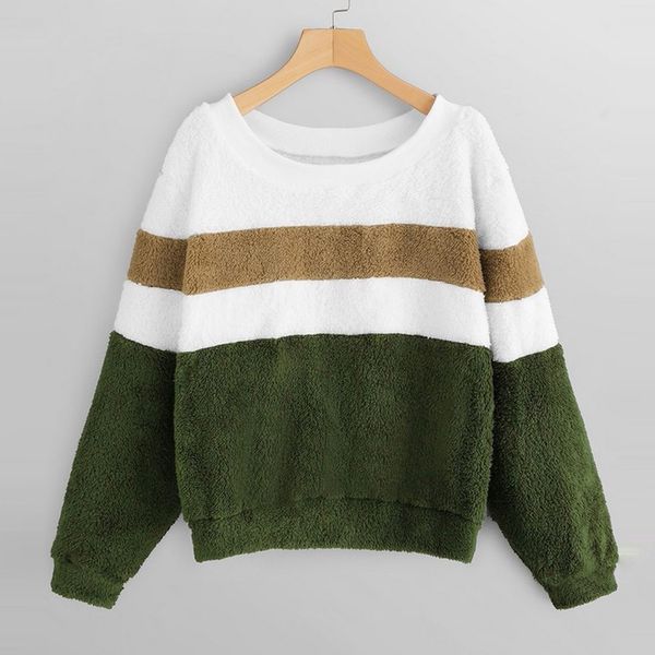 

women sweatshirt pullovers furry loose autumn winter warm casual stitching contrast color sports lamb plush sweatshirt 2019, Black