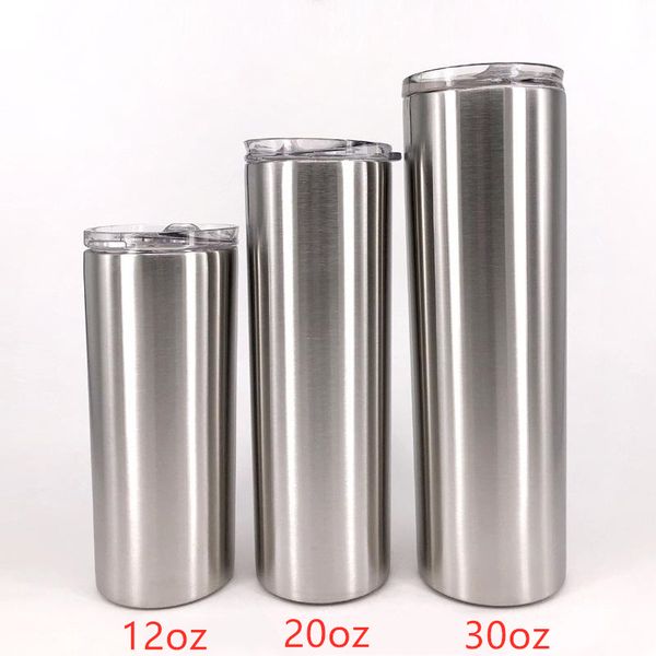 

2019 stainless steel skinny tumbler 15oz 20oz 30oz vacuum insulated straight cup beer coffee mug glasses with lids and straws