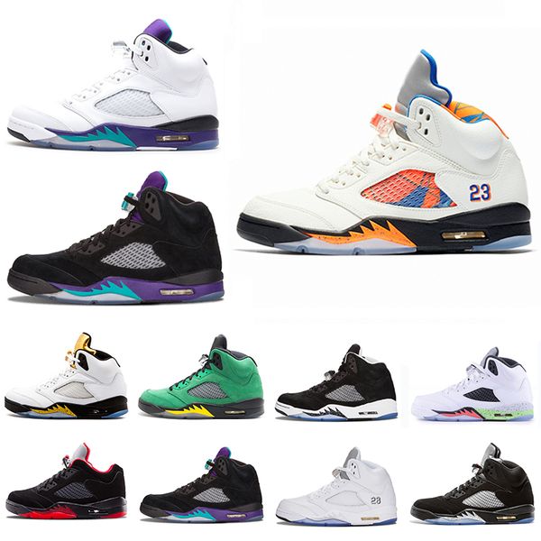 

fresh prince international flight 5 v 5s wings laney basketball shoes psg black white grape sup fire red metallic silver men sport sneaker, White;red