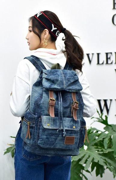 

denim student bag backpack travel satchel lapcamping hiking rucksack vintage