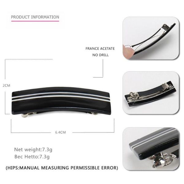 

other black hair barrettes - cellulose acetate clip for women girls trendy accessories ornament thick, Golden;white