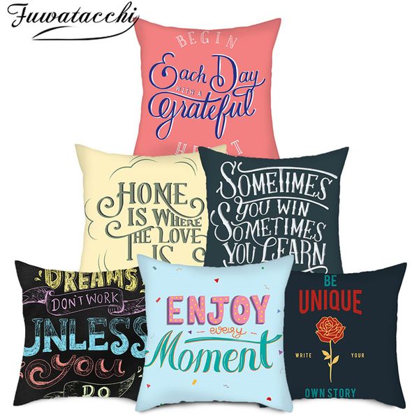 

fuwatacchi wake up words letter pillow cover colorful new spring cushion cover for home sofa decorative throw pillowcase 45*45cm