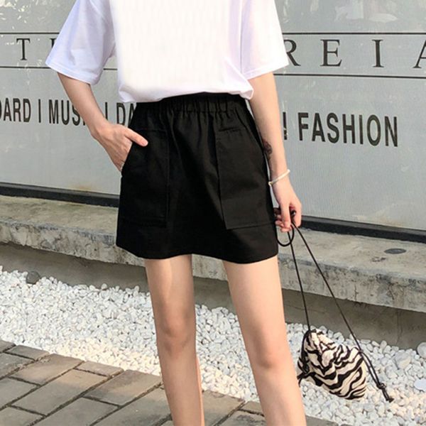 

women's a-line skirts fashion wild high waist skirt trendy casual solid color slim bodycon miniskirt with pocket, Black