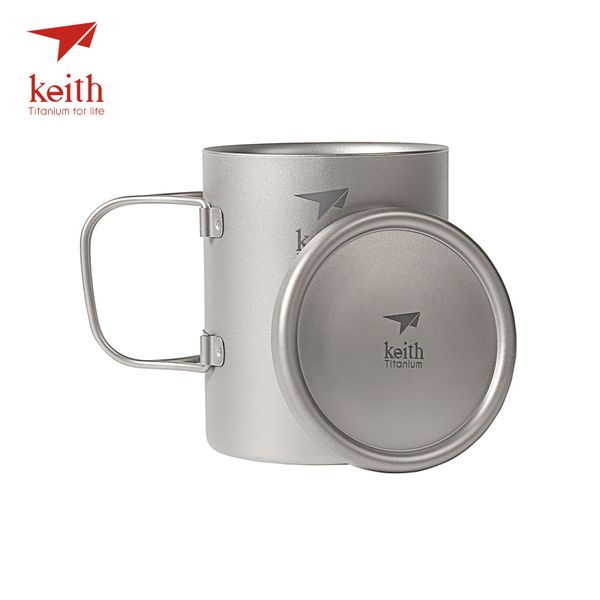 

keith pure titanium double wall water mugs titanium lid with folding handles drinkware outdoor camping cup ultralight travel mug
