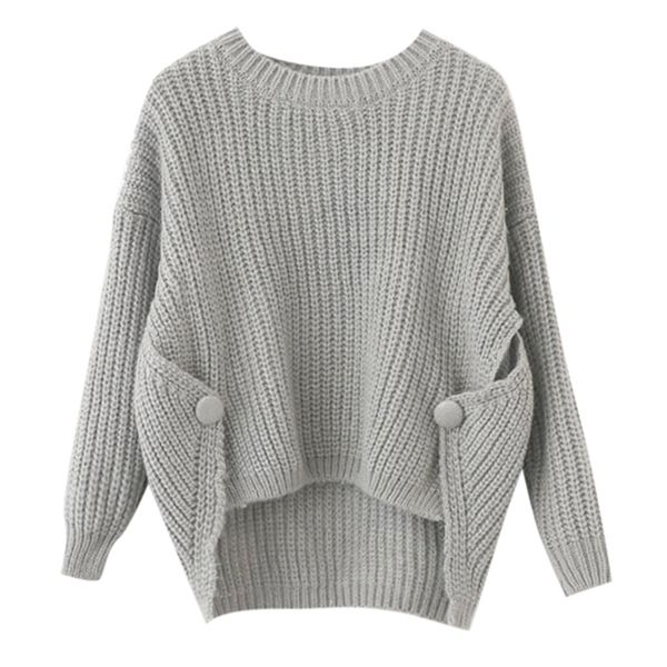 

knitted sweater pullovers women winter autumn long sleeve casual button solid loose knit sweater female soft bottom jumper, White;black