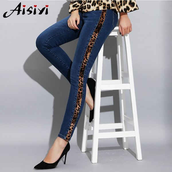 

woman high waist push up leopard print jeans with belt denim skinny jeans with stripes femme women pants women's trousers, Blue